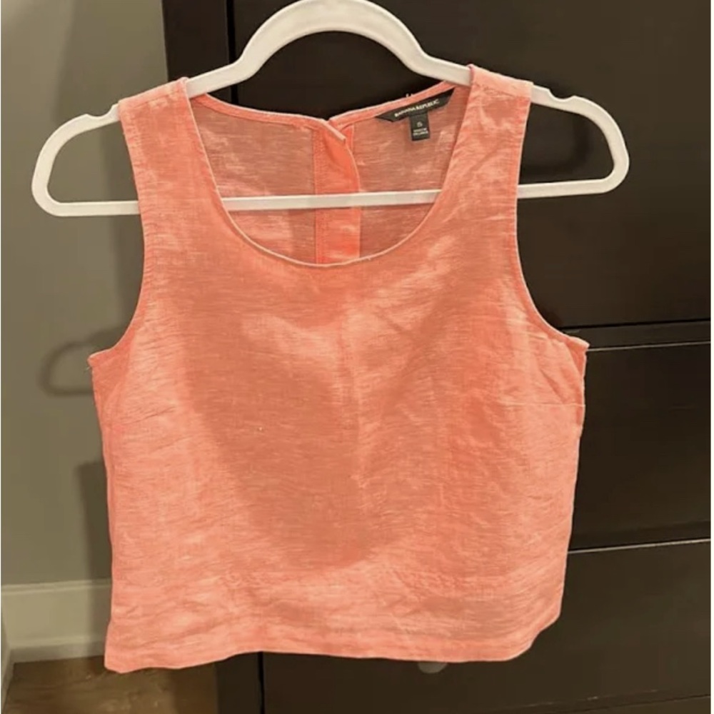 Linen-Cotton Button-Back Tank in Coral pink